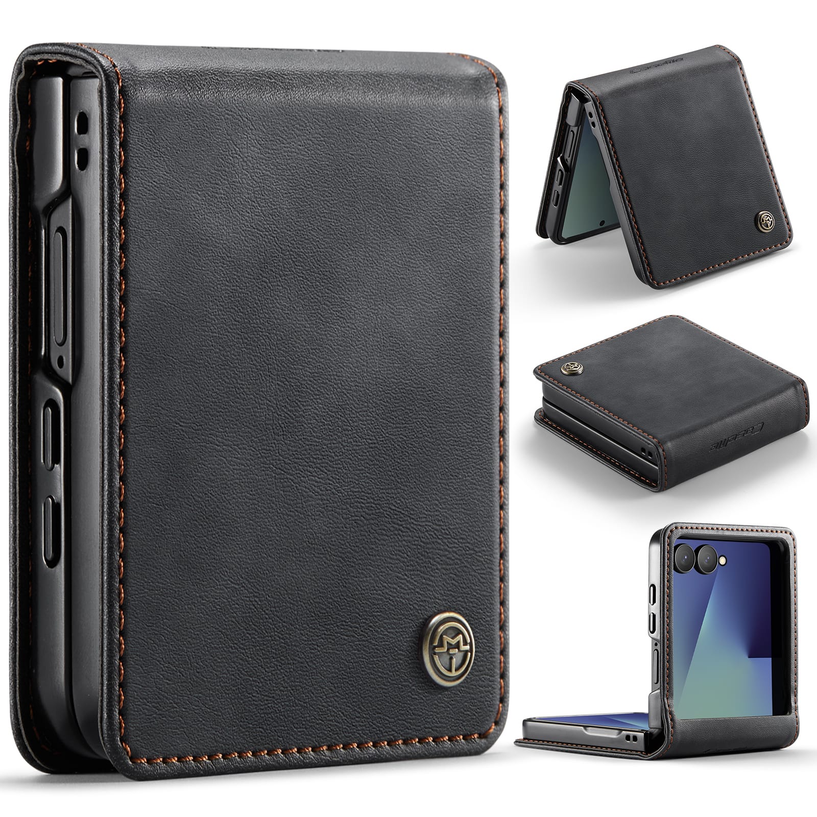 Stylish Samsung Galaxy Z Flip 7 Retro Leather Cover [Black]