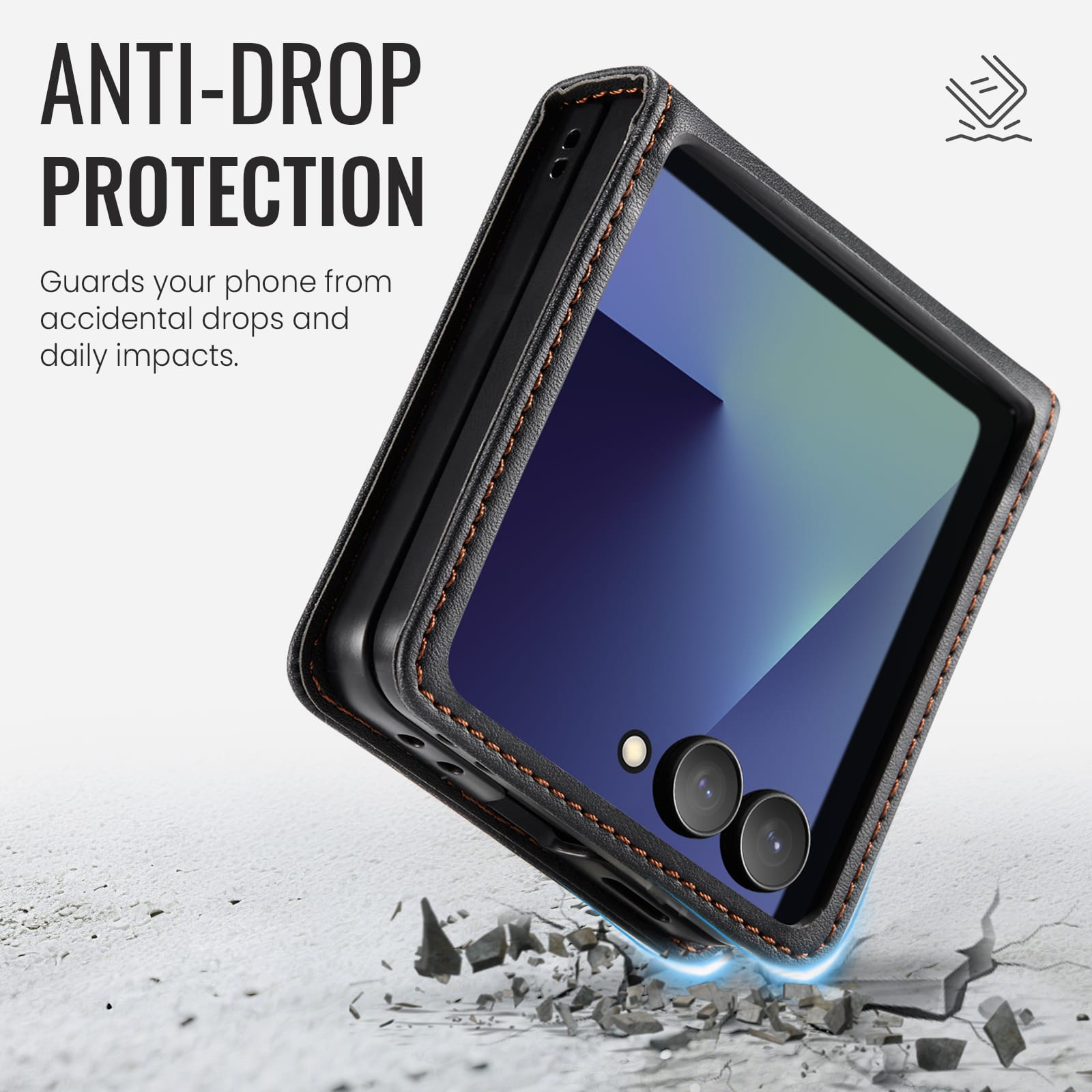 Stylish Samsung Galaxy Z Flip 7 Retro Leather Cover [Black]