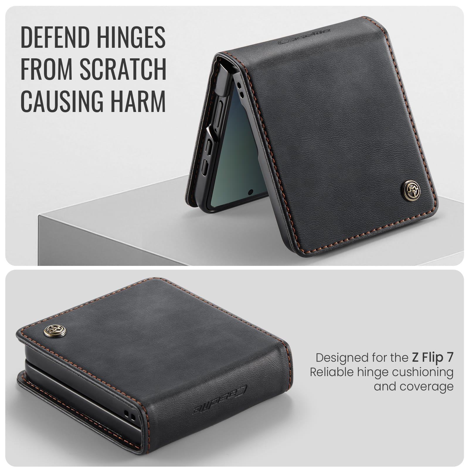 Stylish Samsung Galaxy Z Flip 7 Retro Leather Cover [Black]