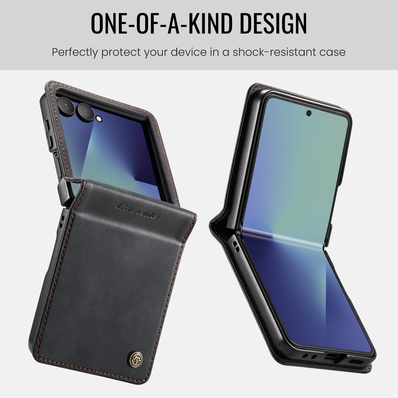 Stylish Samsung Galaxy Z Flip 7 Retro Leather Cover [Black]