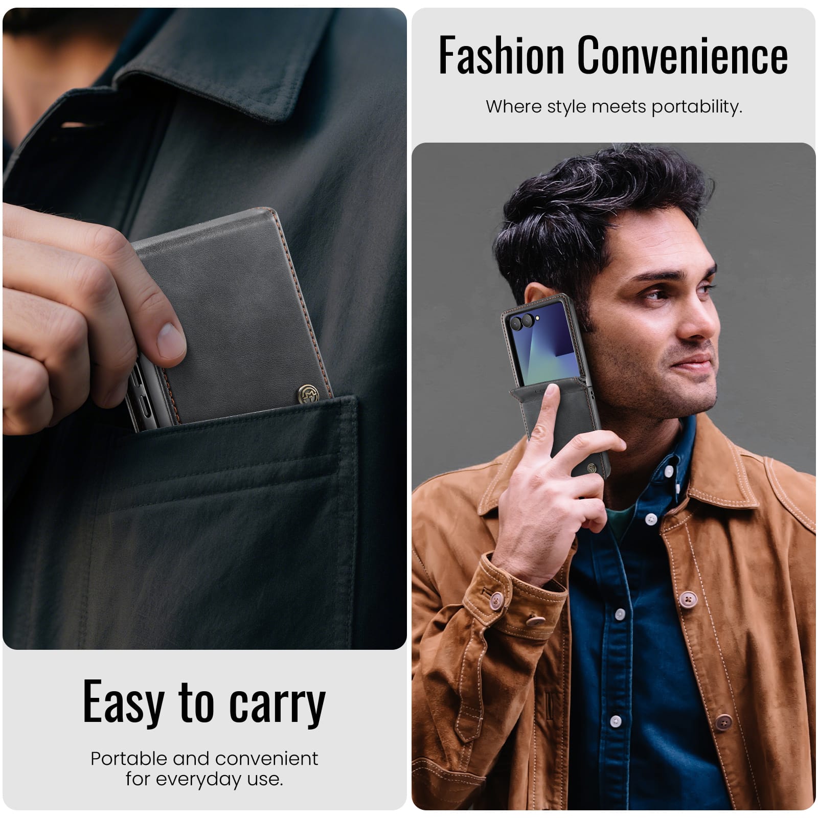 Stylish Samsung Galaxy Z Flip 7 Retro Leather Cover [Black]