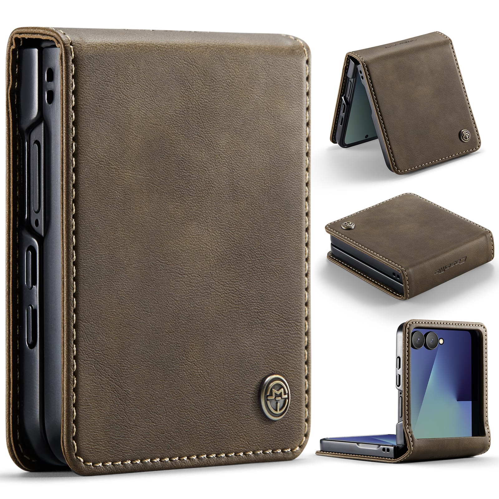 Stylish Samsung Galaxy Z Flip 7 Retro Leather Cover [Brown]