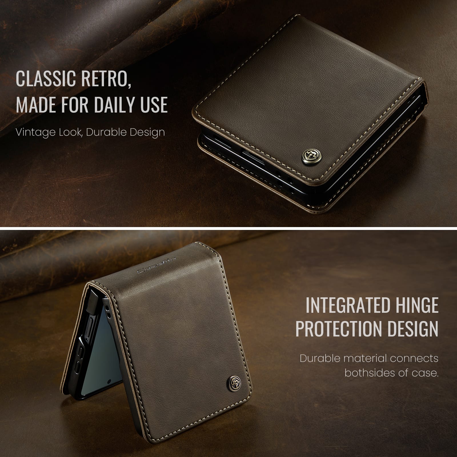 Stylish Samsung Galaxy Z Flip 7 Retro Leather Cover [Brown]