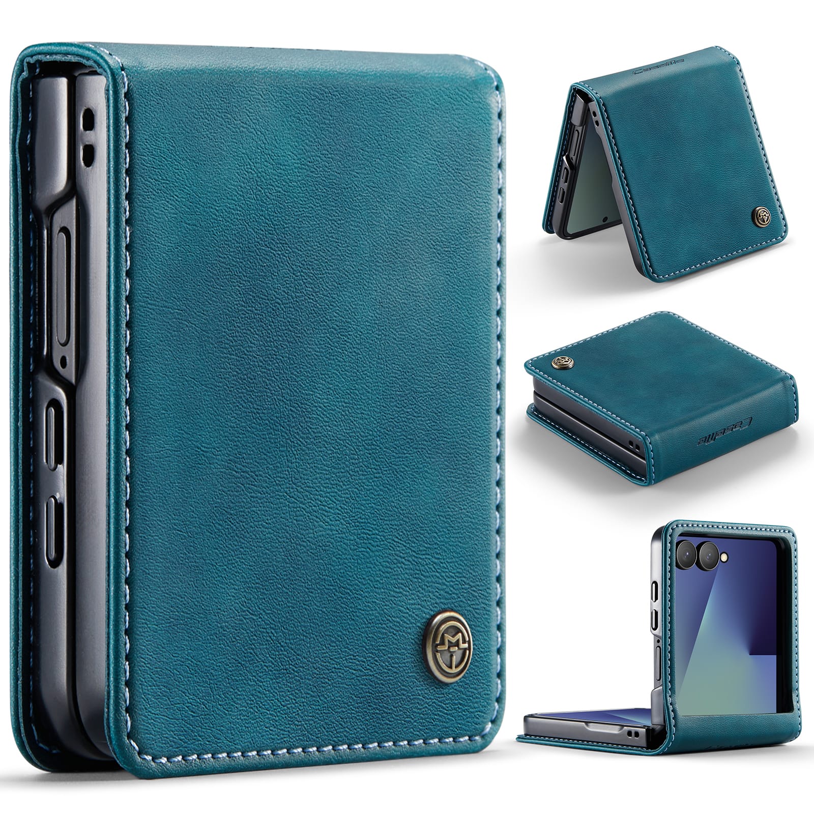 Stylish Samsung Galaxy Z Flip 7 Retro Leather Cover [Navy]