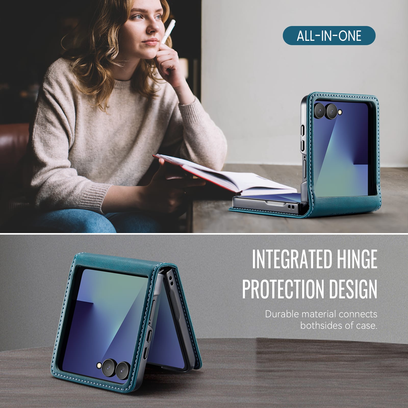 Stylish Samsung Galaxy Z Flip 7 Retro Leather Cover [Navy]