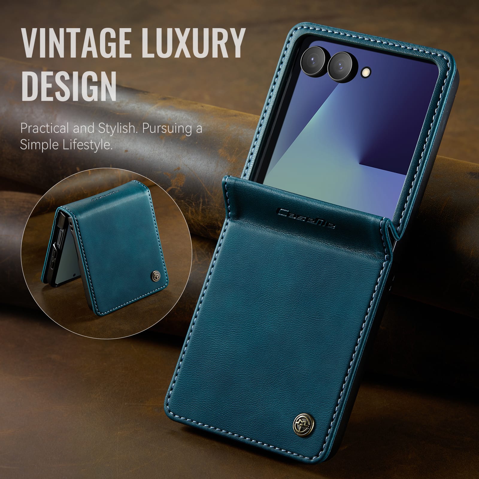 Stylish Samsung Galaxy Z Flip 7 Retro Leather Cover [Navy]