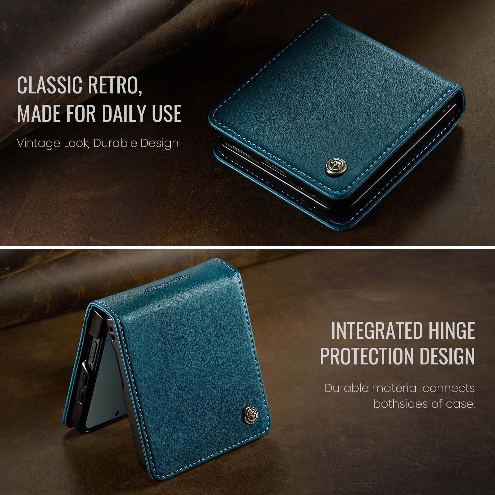 Stylish Samsung Galaxy Z Flip 7 Retro Leather Cover [Navy]