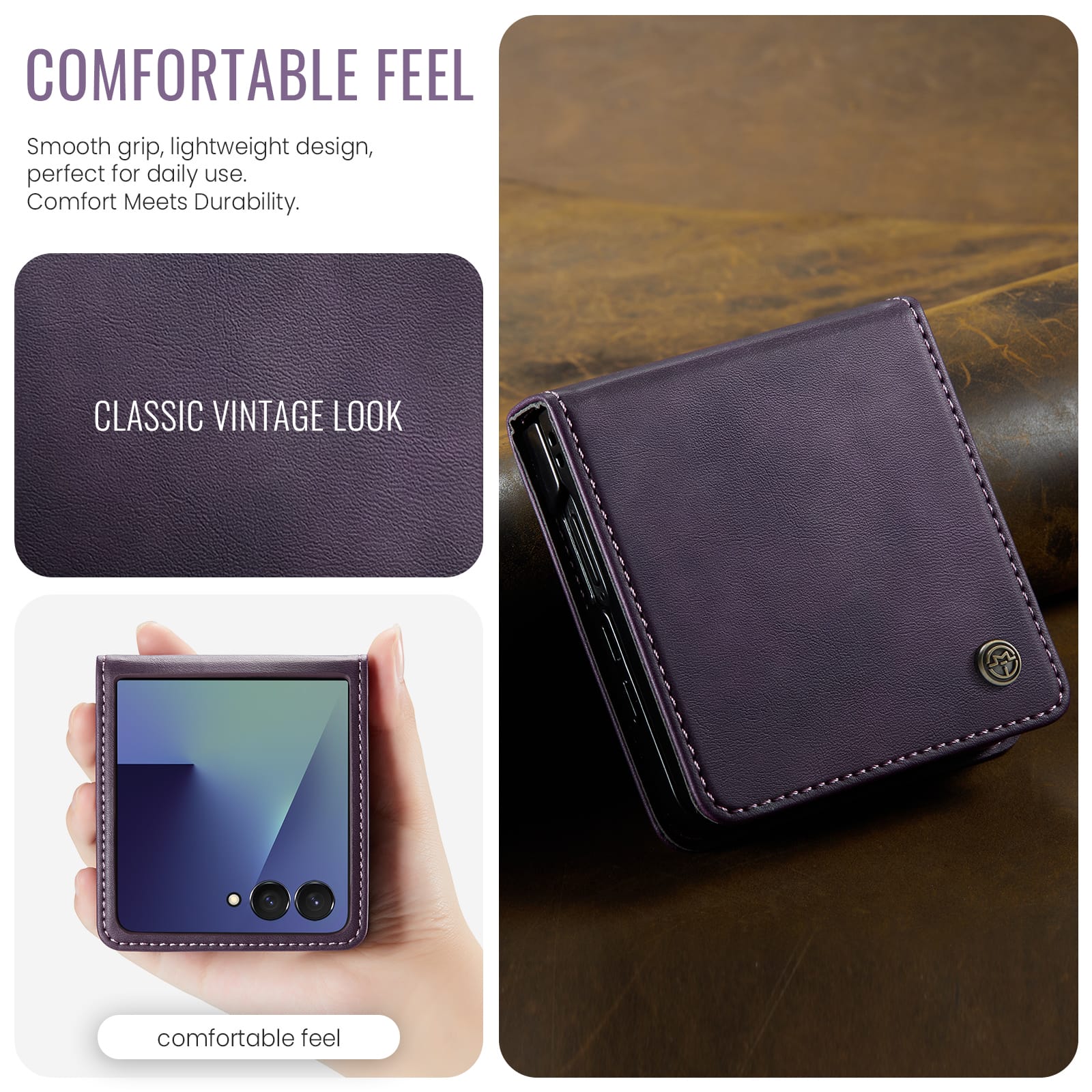 Stylish Samsung Galaxy Z Flip 7 Retro Leather Cover [Purple]