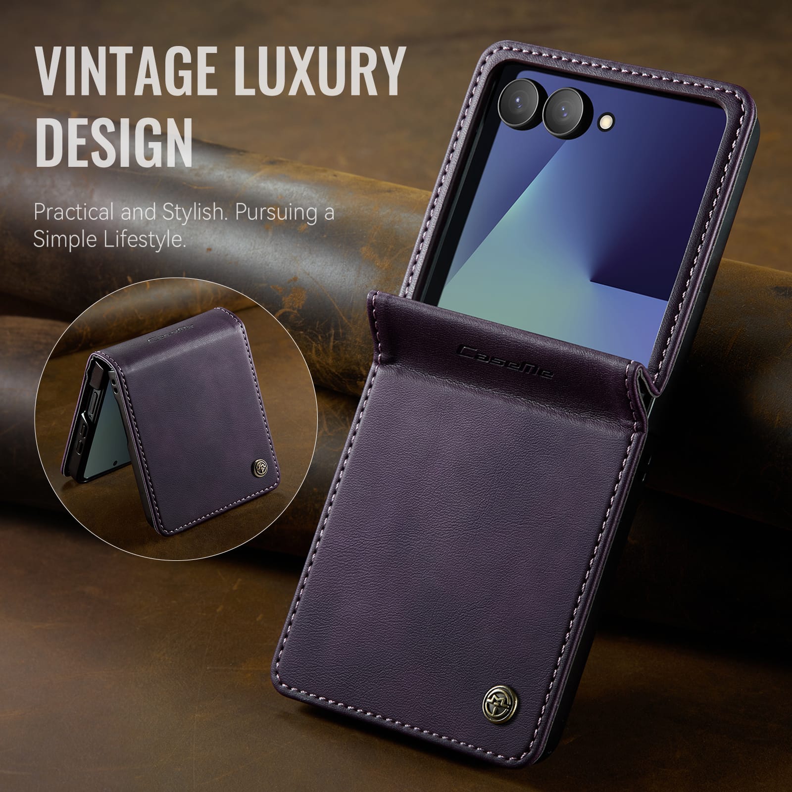 Stylish Samsung Galaxy Z Flip 7 Retro Leather Cover [Purple]