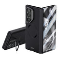 Samsung Galaxy Z Fold 6 Magnetic Skin-Feel Case - Hinge Shield & Lens Ring Stand [Black] - Black