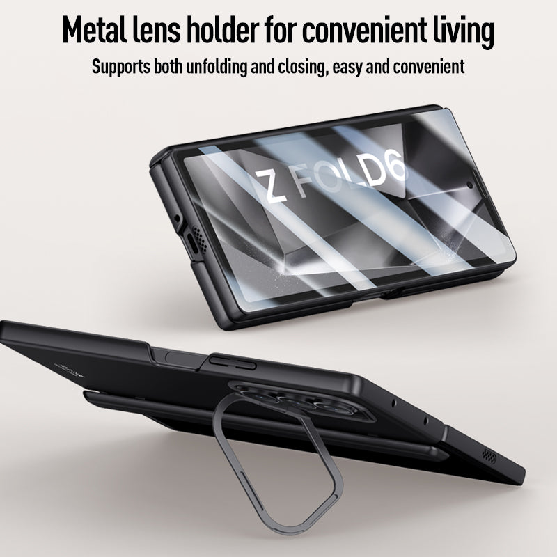 Samsung Galaxy Z Fold 6 Magnetic Skin-Feel Case - Hinge Shield & Lens Ring Stand [Grey]