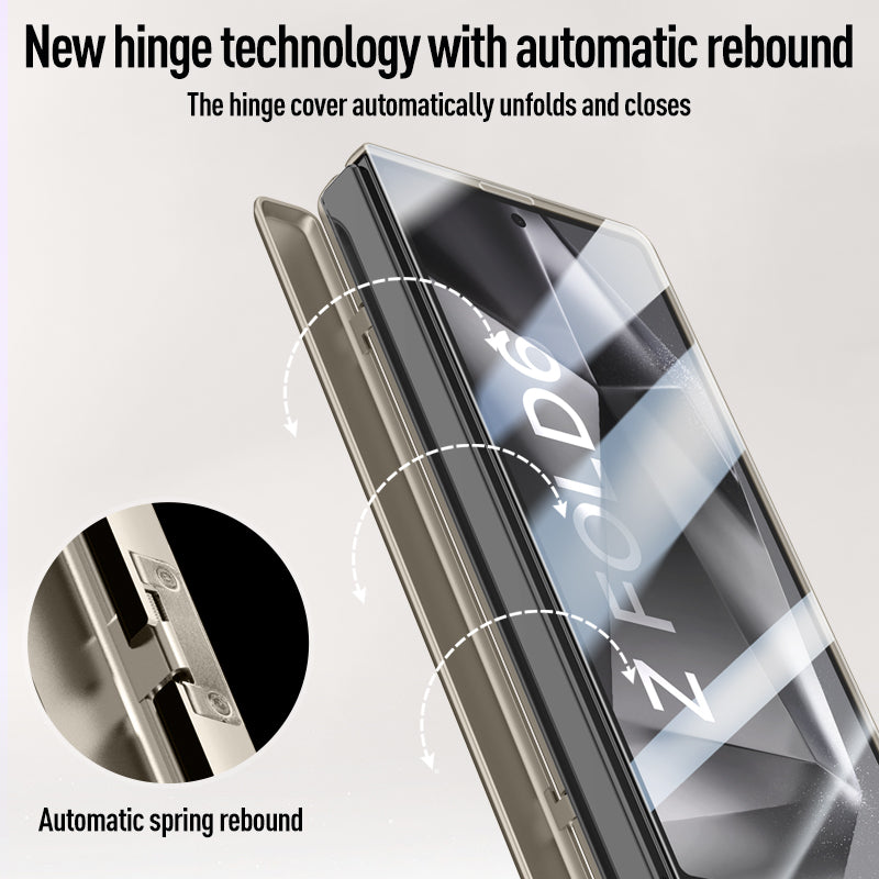 Samsung Galaxy Z Fold 6 Magnetic Skin-Feel Case - Hinge Shield & Lens Ring Stand [Sand Gold]