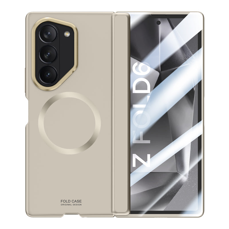 Samsung Galaxy Z Fold 6 Magnetic Skin-Feel Case - Hinge Shield & Lens Ring Stand [Black]