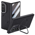 Samsung Galaxy Z Fold 7 Magnetic Skin-Feel Case - Hinge Shield & Lens Ring Stand [Black] - Black