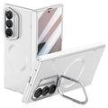 Samsung Galaxy Z Fold 7 Magnetic Skin-Feel Case - Hinge Shield & Lens Ring Stand [Silver] - Silver