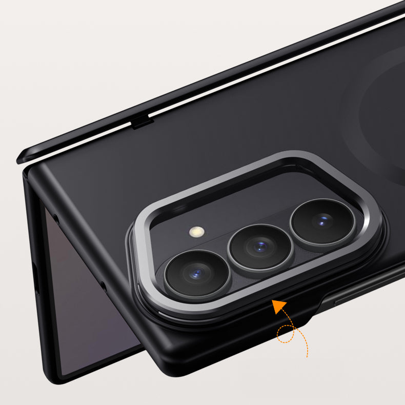 Samsung Galaxy Z Fold 7 Magnetic Skin-Feel Case - Hinge Shield & Lens Ring Stand [Black]