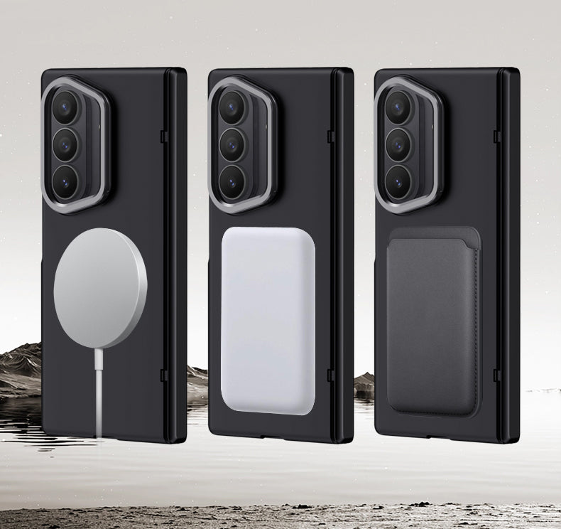 Samsung Galaxy Z Fold 7 Magnetic Skin-Feel Case - Hinge Shield & Lens Ring Stand [Silver]