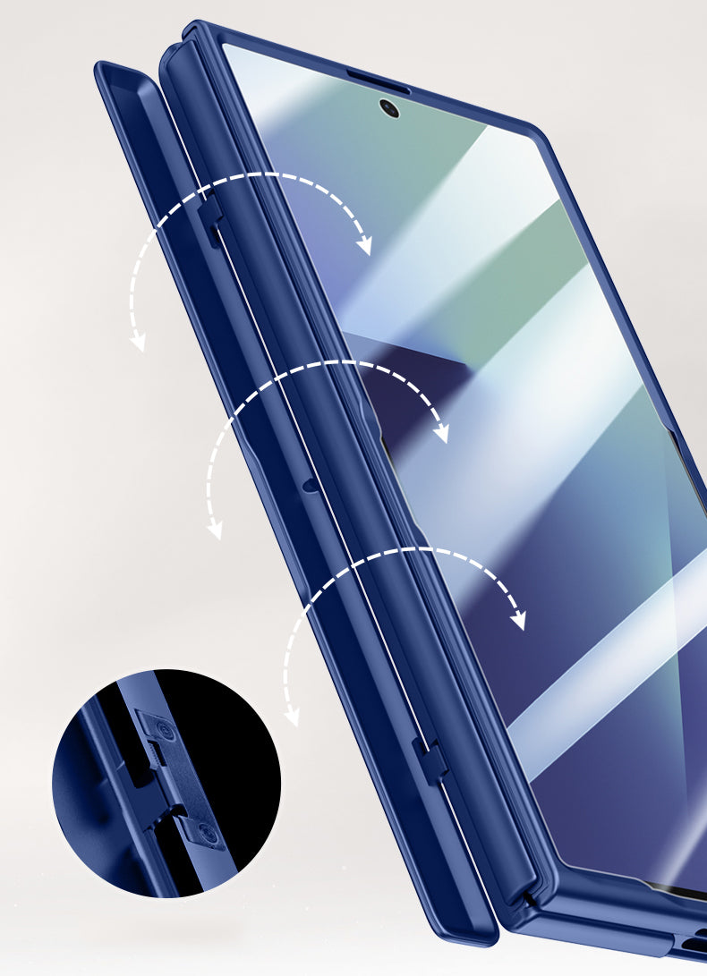 Samsung Galaxy Z Fold 7 Magnetic Skin-Feel Case - Hinge Shield & Lens Ring Stand [Black]