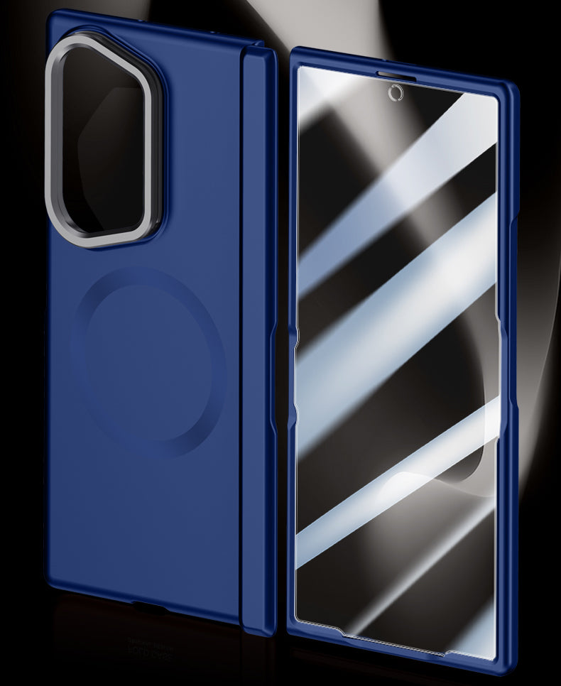 Samsung Galaxy Z Fold 7 Magnetic Skin-Feel Case - Hinge Shield & Lens Ring Stand [Black]