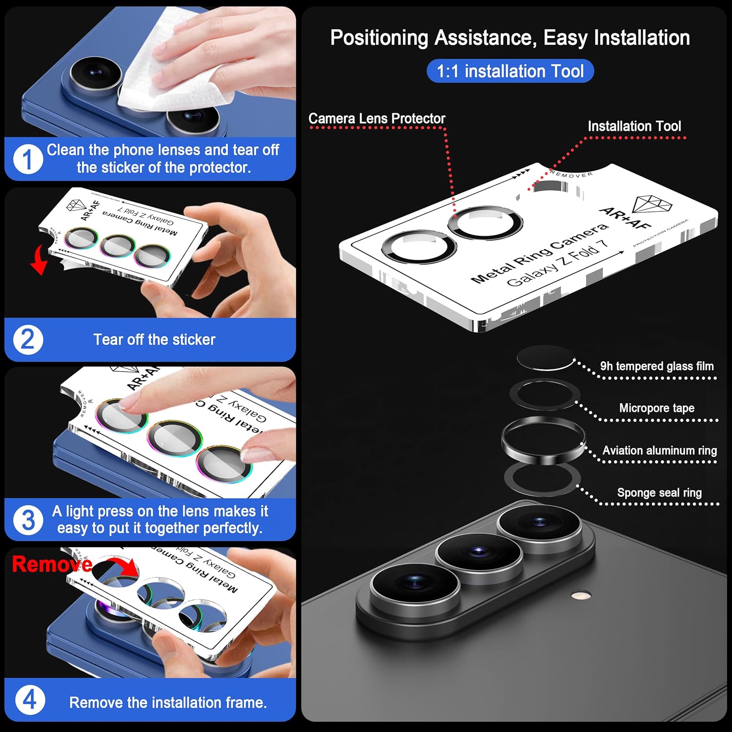 Samsung Z Fold 8 Eagle Eye AR+AF Camera Lens Protector with Removal Tool [Sierra Blue]