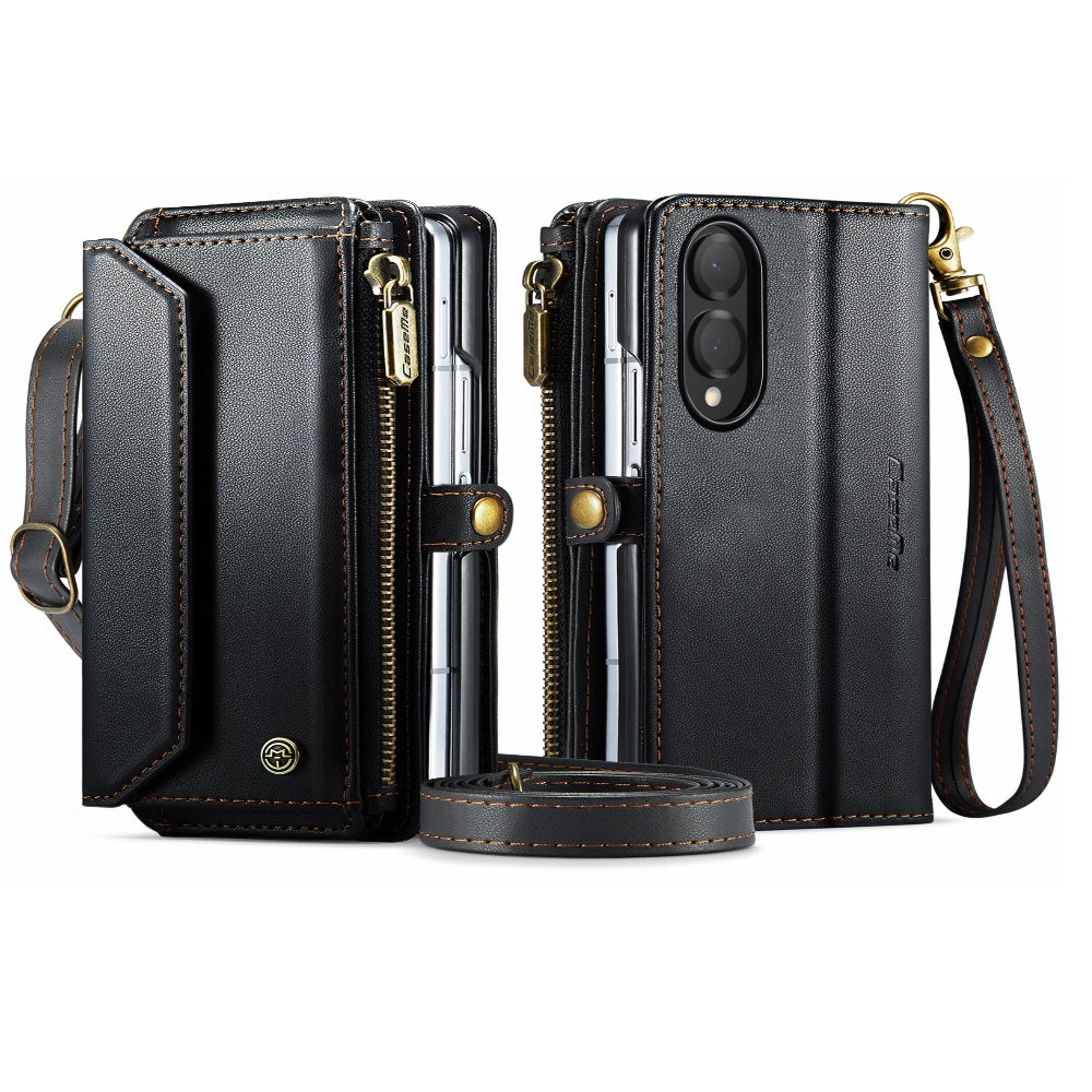 Galaxy Z Fold 8 CaseMe Crossbody Wallet Case with Strap, Card Slots & Zipper Pocket [Black]