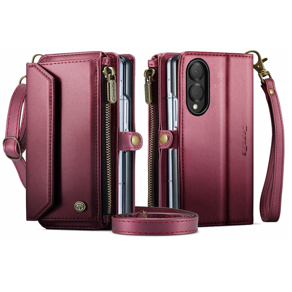 Galaxy Z Fold 8 CaseMe Crossbody Wallet Case with Strap, Card Slots & Zipper Pocket [Maroon]
