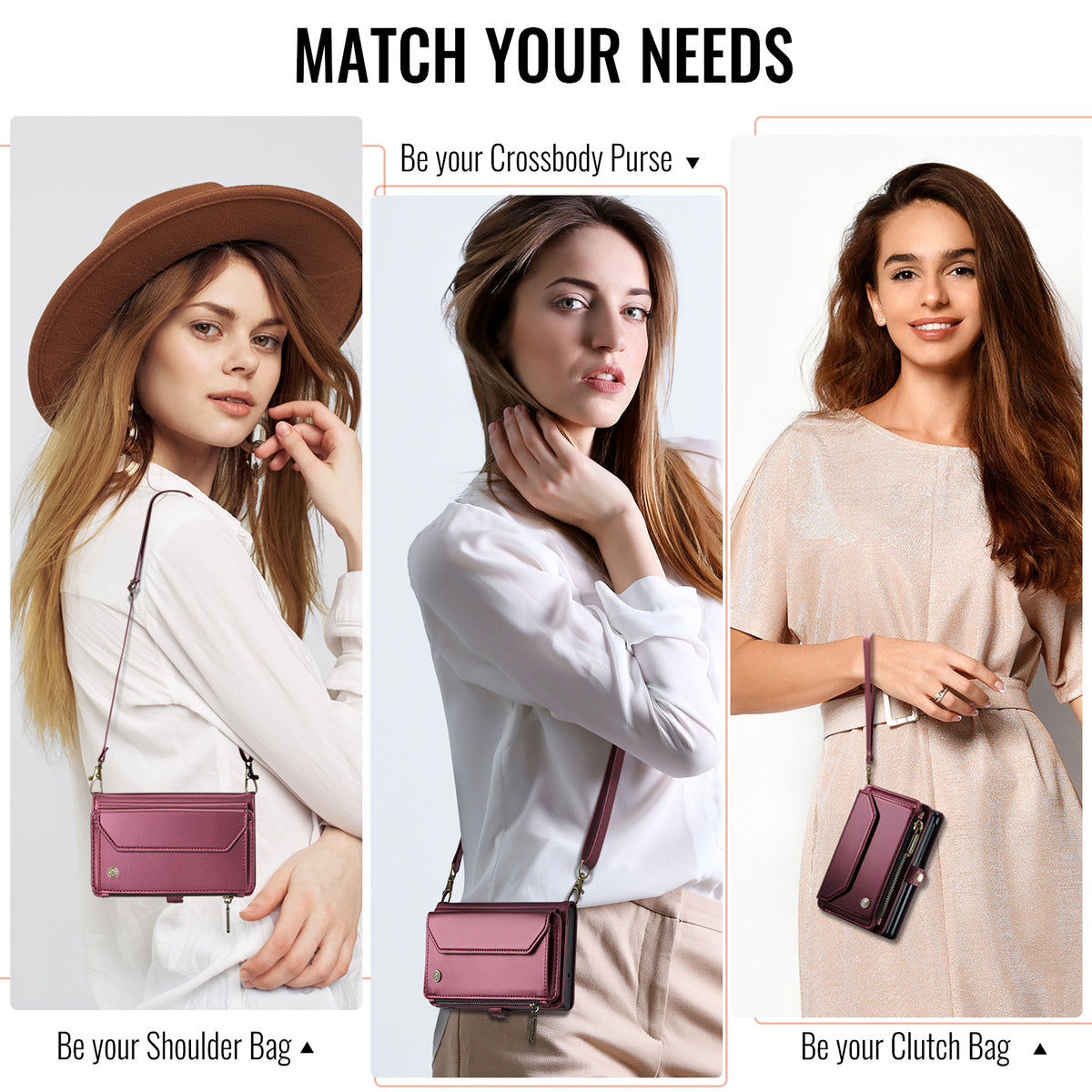 Galaxy Z Fold 8 CaseMe Crossbody Wallet Case with Strap, Card Slots & Zipper Pocket [Maroon]