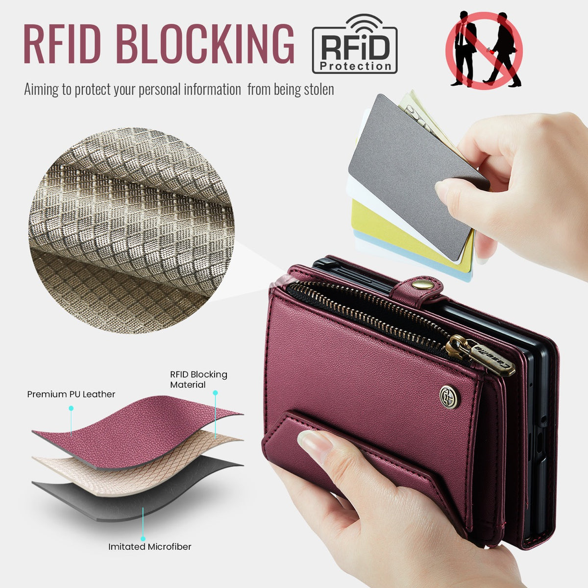 Galaxy Z Fold 8 CaseMe Crossbody Wallet Case with Strap, Card Slots & Zipper Pocket [Maroon]