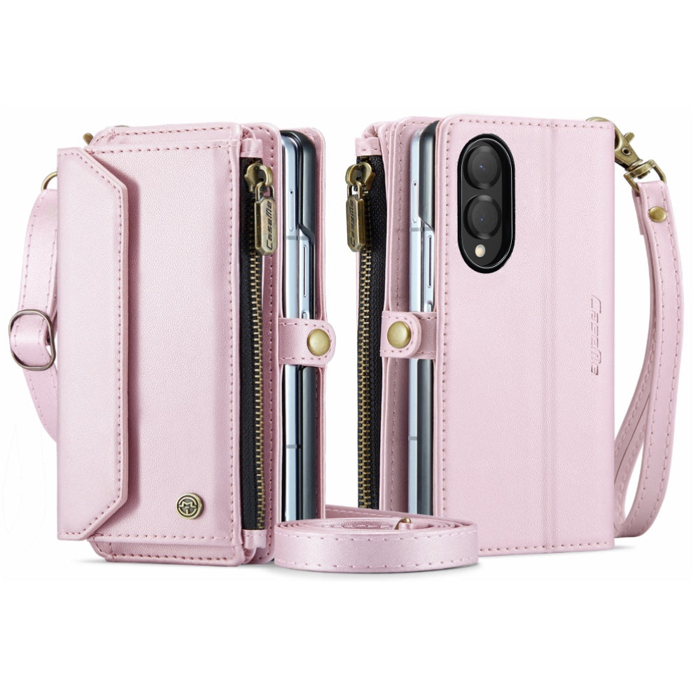 Galaxy Z Fold 8 CaseMe Crossbody Wallet Case with Strap, Card Slots & Zipper Pocket [Pink]