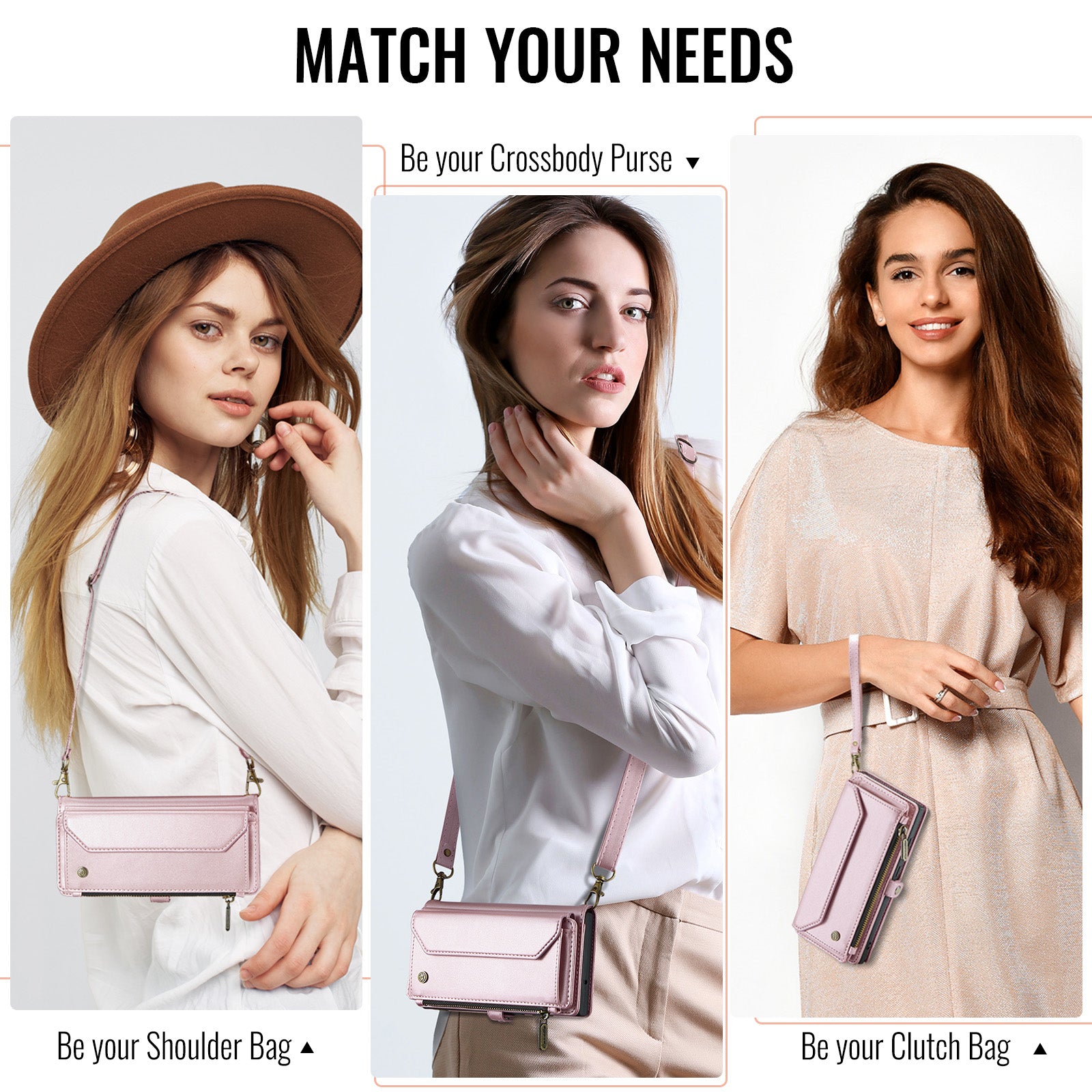 Galaxy Z Fold 8 CaseMe Crossbody Wallet Case with Strap, Card Slots & Zipper Pocket [Pink]
