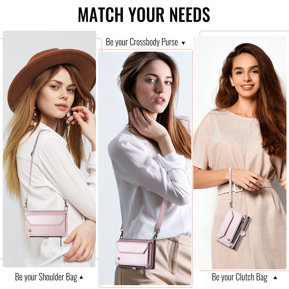 Galaxy Z Fold 8 CaseMe Crossbody Wallet Case with Strap, Card Slots & Zipper Pocket [Pink]