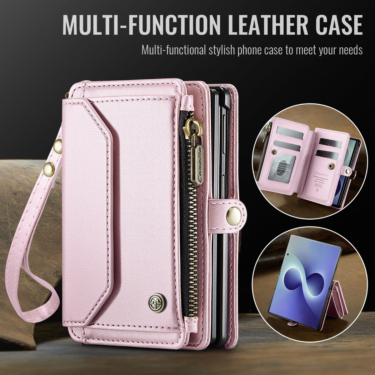 Galaxy Z Fold 8 CaseMe Crossbody Wallet Case with Strap, Card Slots & Zipper Pocket [Pink]