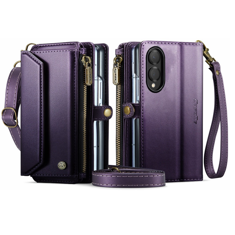 Galaxy Z Fold 8 CaseMe Crossbody Wallet Case with Strap, Card Slots & Zipper Pocket [Purple]