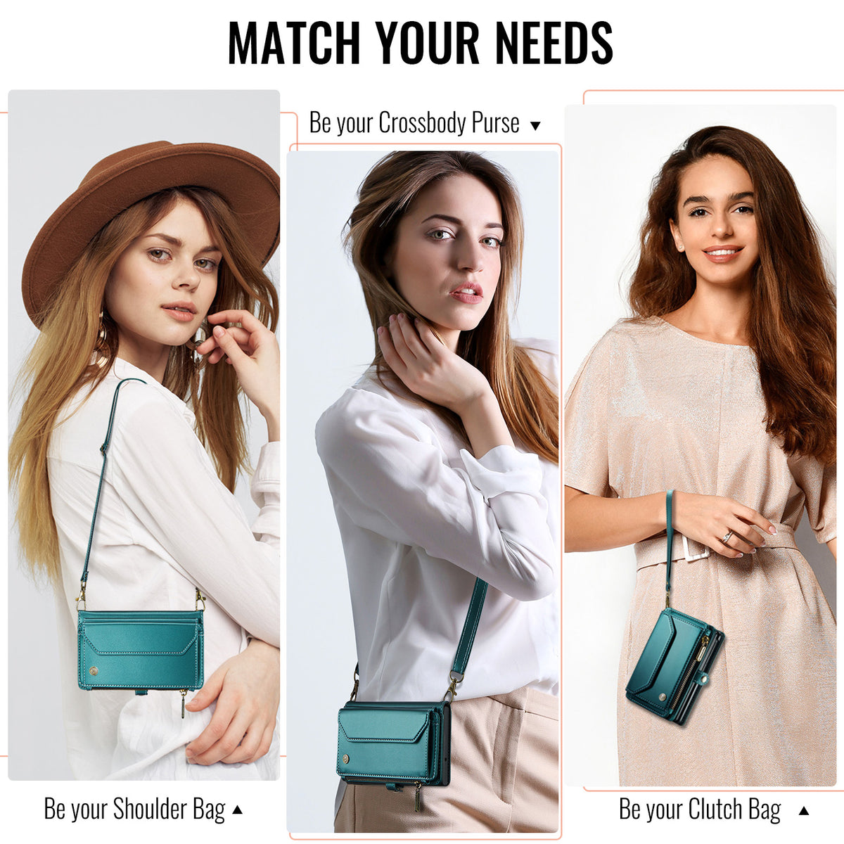 Galaxy Z Fold 8 CaseMe Crossbody Wallet Case with Strap, Card Slots & Zipper Pocket [Teal]