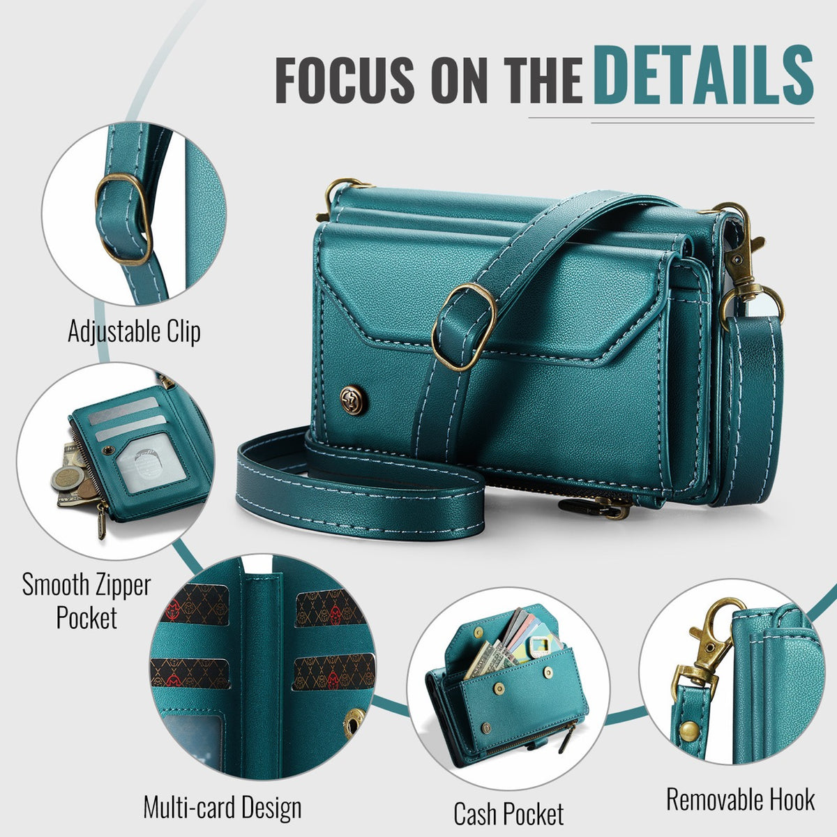 Galaxy Z Fold 8 CaseMe Crossbody Wallet Case with Strap, Card Slots & Zipper Pocket [Teal]