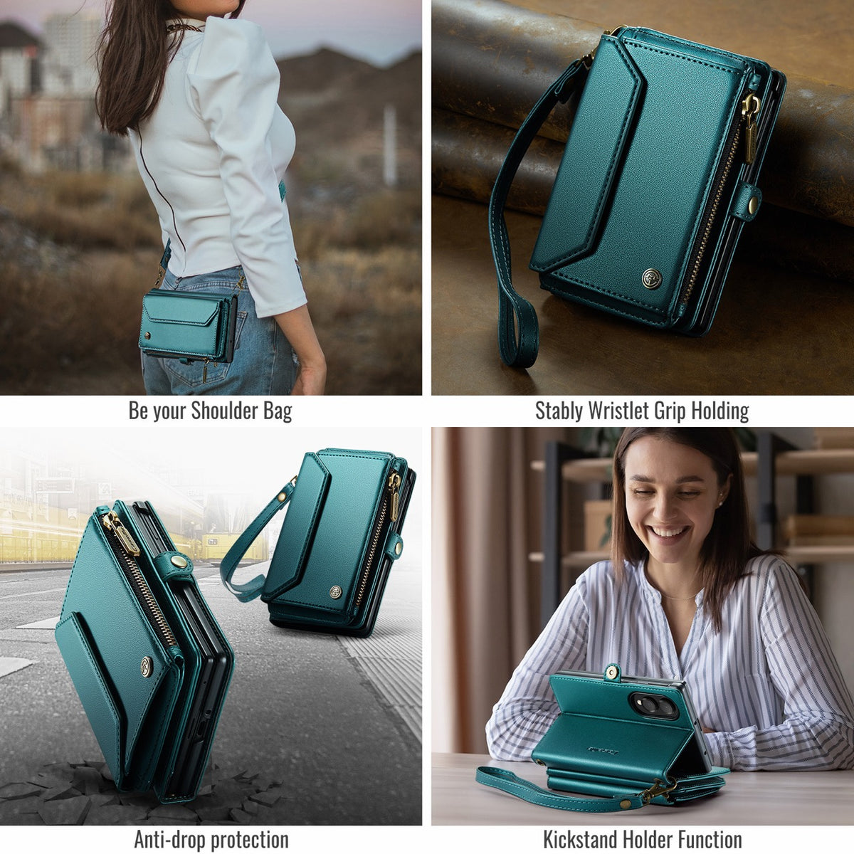 Galaxy Z Fold 8 CaseMe Crossbody Wallet Case with Strap, Card Slots & Zipper Pocket [Teal]