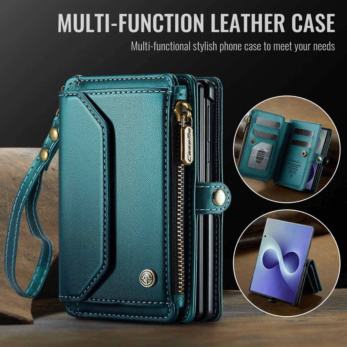 Galaxy Z Fold 8 CaseMe Crossbody Wallet Case with Strap, Card Slots & Zipper Pocket [Teal]