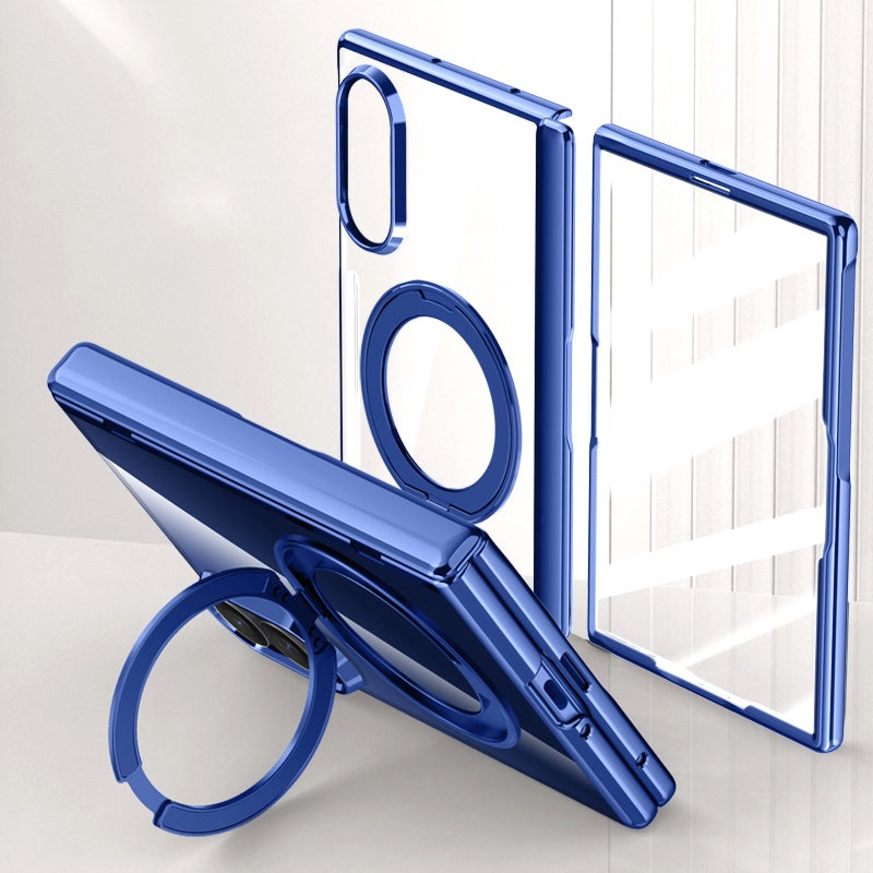 Samsung Galaxy Z Fold 8 Clear Magnetic Case - 360° Rotating Ring Stand & Hinge Shield [Blue]