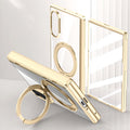 Samsung Galaxy Z Fold 8 Clear Magnetic Case - 360° Rotating Ring Stand & Hinge Shield [Gold] - Gold
