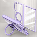 Samsung Galaxy Z Fold 8 Clear Magnetic Case - 360° Rotating Ring Stand & Hinge Shield [Black] - Purple