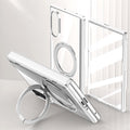 Samsung Galaxy Z Fold 8 Clear Magnetic Case - 360° Rotating Ring Stand & Hinge Shield [Silver] - Silver