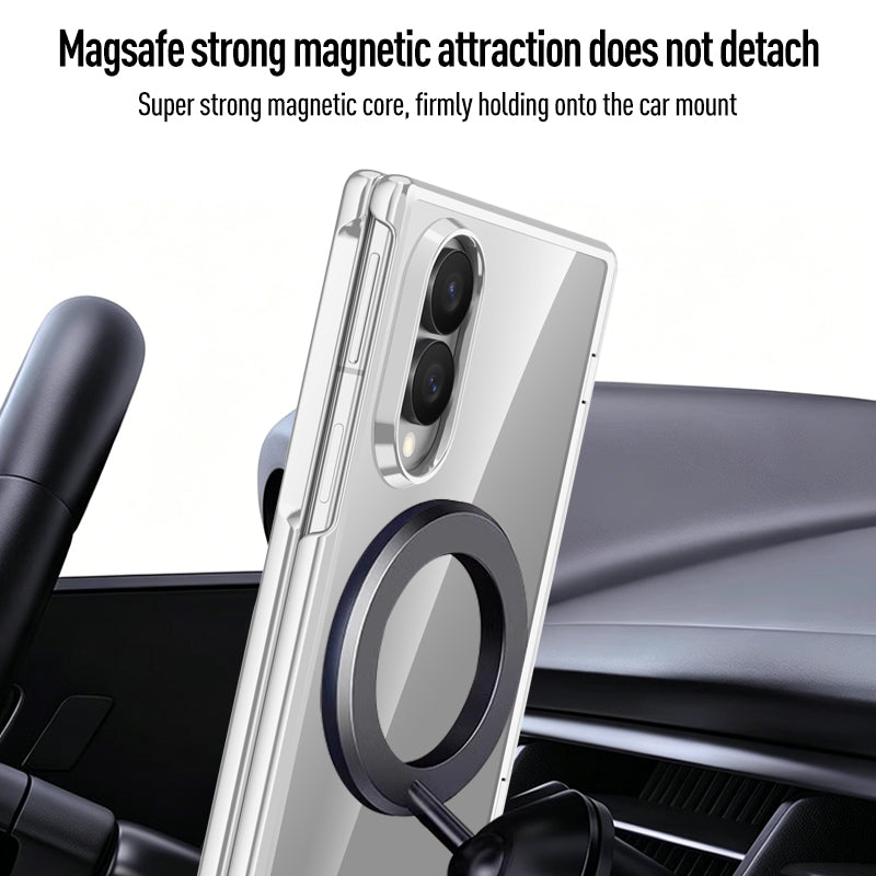 Samsung Galaxy Z Fold 8 Clear Magnetic Case - 360° Rotating Ring Stand & Hinge Shield [Black]