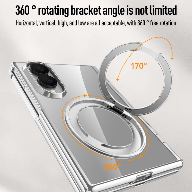 Samsung Galaxy Z Fold 8 Clear Magnetic Case - 360° Rotating Ring Stand & Hinge Shield [Black]