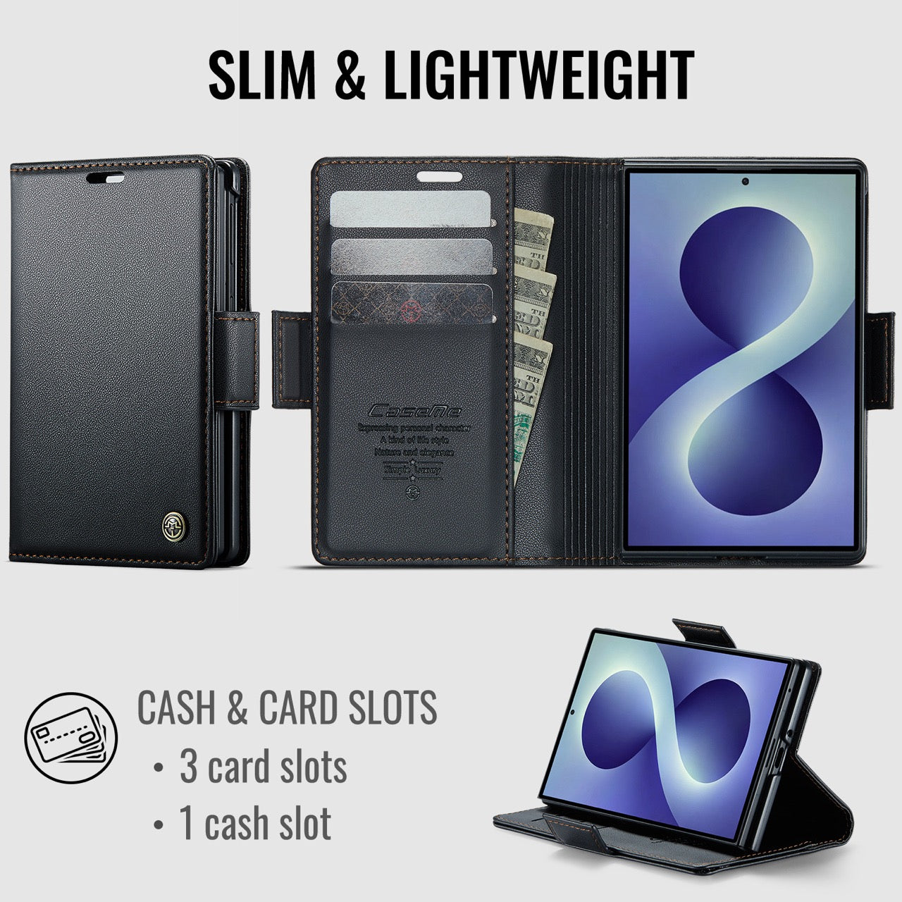 Samsung Galaxy Z Fold 8 CaseMe Retro Wallet Case [Black]