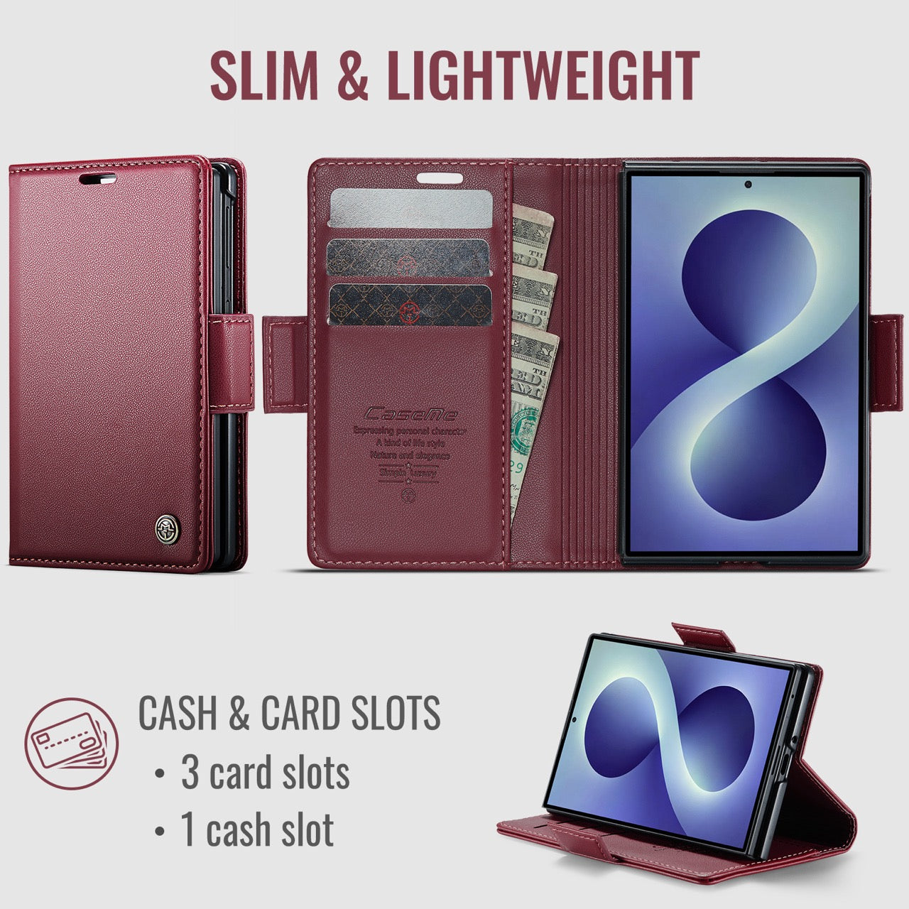 Samsung Galaxy Z Fold 8 CaseMe Retro Wallet Case [Maroon]