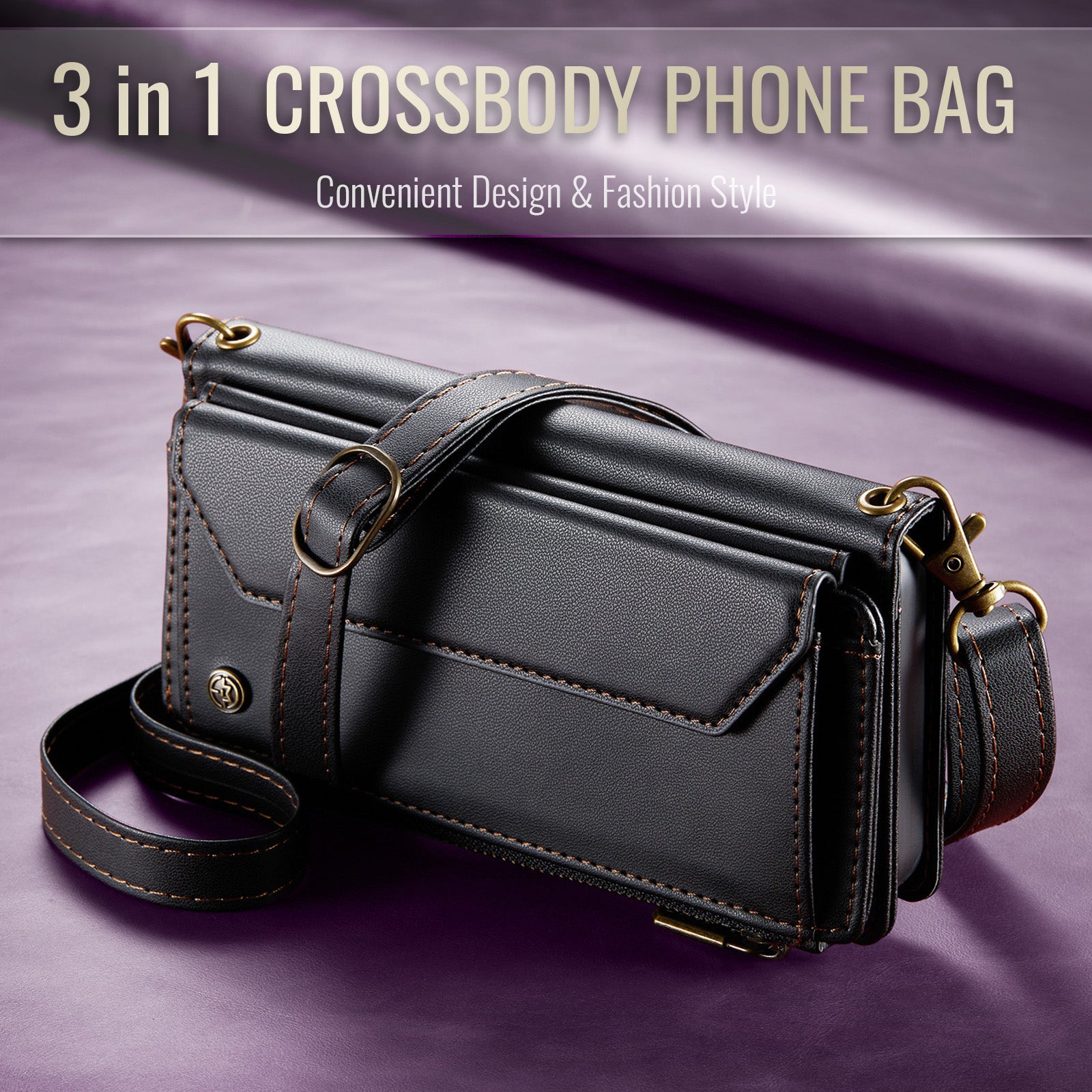 Galaxy Z Fold 8 Ultra CaseMe Crossbody Wallet Case with Strap, Card Slots & Zipper Pocket [Black]