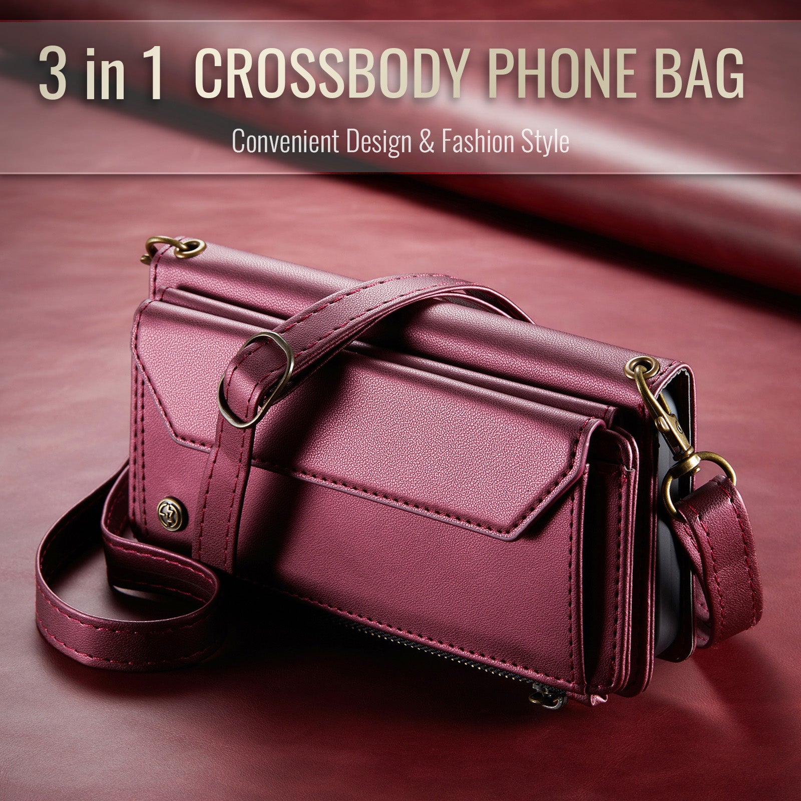 Galaxy Z Fold 8 Ultra CaseMe Crossbody Wallet Case with Strap, Card Slots & Zipper Pocket [Maroon]