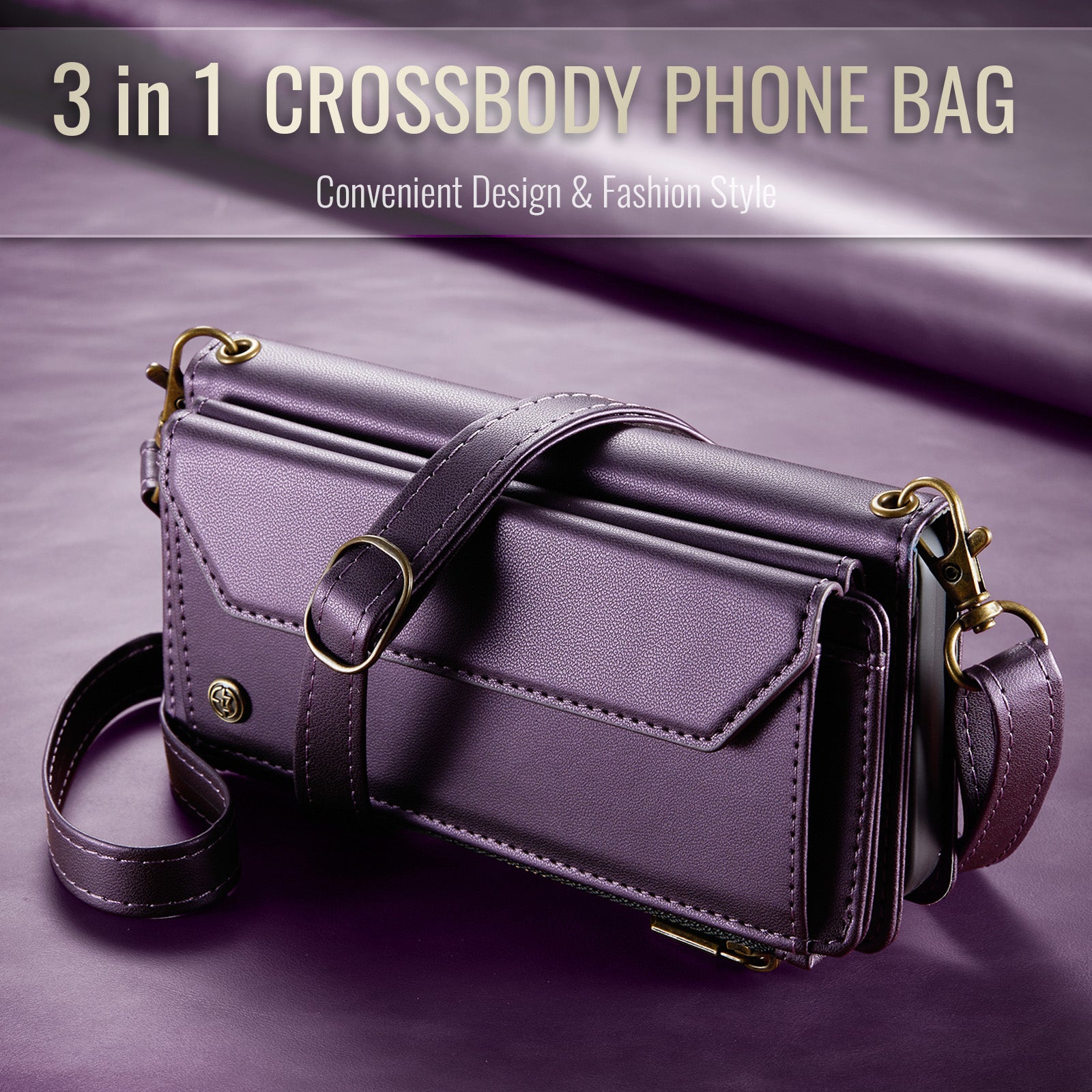 Galaxy Z Fold 8 Ultra CaseMe Crossbody Wallet Case with Strap, Card Slots & Zipper Pocket [Purple]