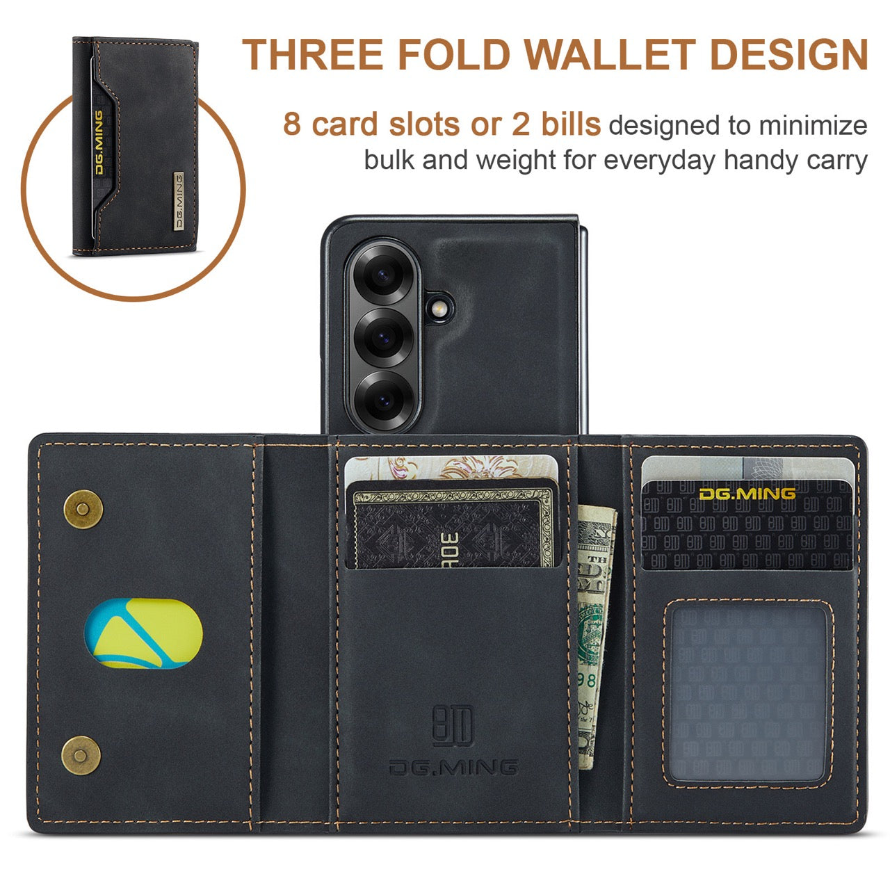 Samsung Galaxy Z Fold 8 Ultra DG.MING Detachable Wallet Leather Case [Black]