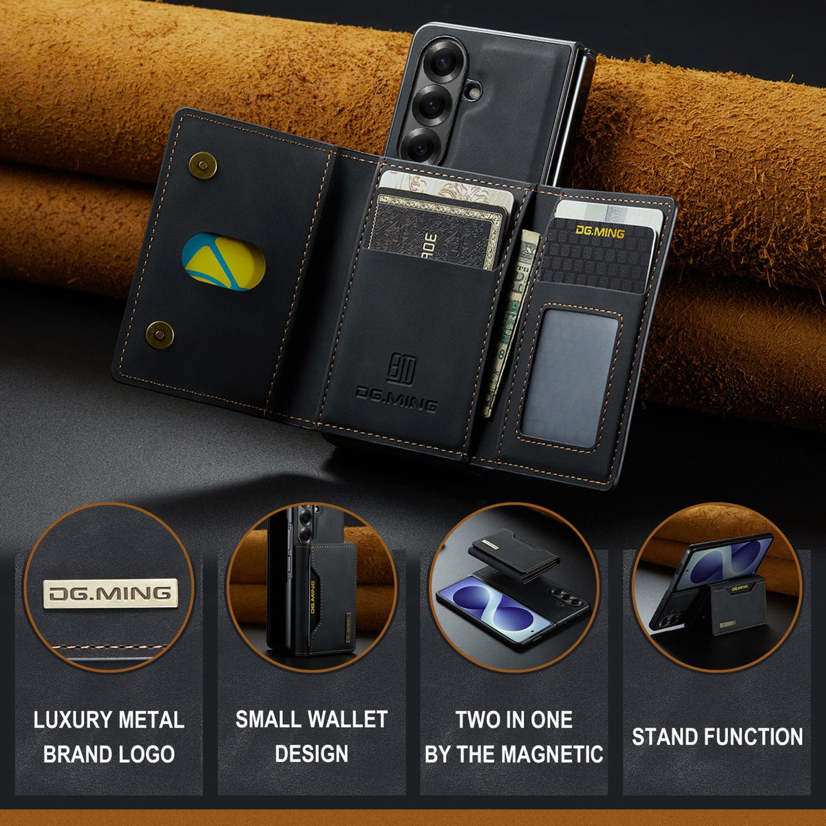 Samsung Galaxy Z Fold 8 Ultra DG.MING Detachable Wallet Leather Case [Black]